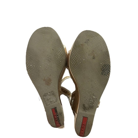 Prada Cork White Leather Platform Wedge Sandals - Picture 7 of 7